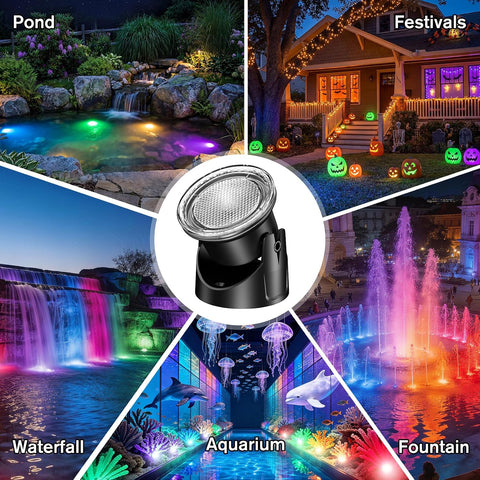 POPOSOAP RGB Underwater Pond Lights 4-in-1 with Timer & Remote – IP68 Waterproof Submersible LED Pond Lights for Gardens, Ponds & Water Features