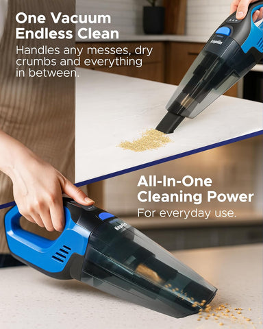 KEPLIN Black/Blue Cordless Handheld Vacuum Cleaner – Wet & Dry, 30-Min Runtime