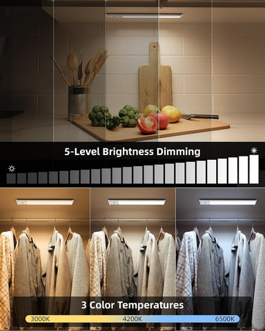 EZVALO Under Cabinet Kitchen Lights, Motion Sensor Lights Indoor 2-Pack – Rechargeable USB-C LED Cabinet Lighting with 3 Colour Temperatures & 5 Brightness Levels - Let the Light Come On When You Need It