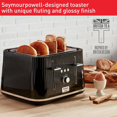 4 Slice Black Toaster 1700W | 7 Browning Levels, Defrost, Reheat, Cancel, High-Lift Lever & Removable Crumb Tray