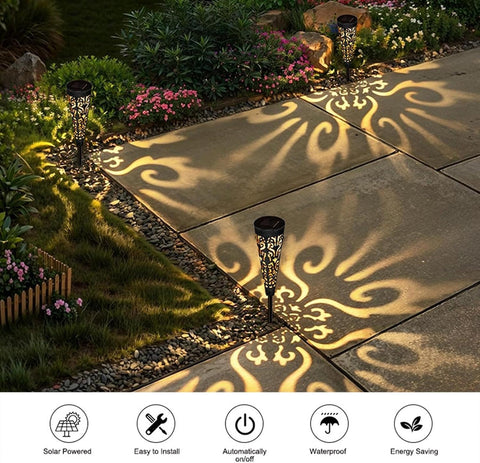 Solar Pathway Lights, 4 Piece LED with Hollow Out Waterproof Design, Landsc