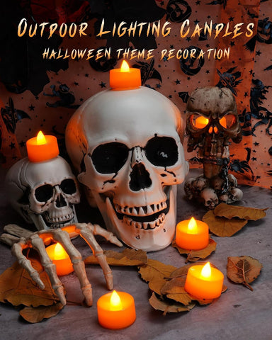 24 Pack Orange Colour Flameless Candles LED Tea Lights Electric Battery Operated No Flicker Long Last 100+ Hours for Halloween, Thanksgiving Day, Home style decoration