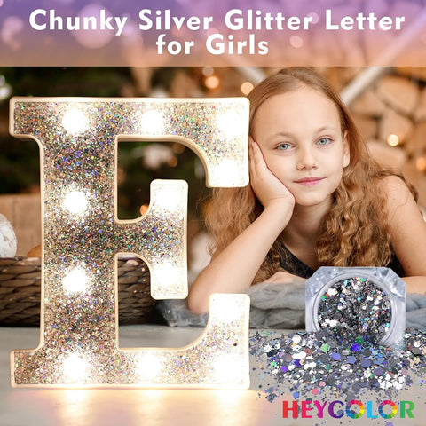 LED Marquee Letter Lights, Light Up Silver Letters for Bedroom Glitter Gifts Teenage Girls Alphabet Sign Battery Powered Night Birthday Party Wedding Home Decoration, Silver V