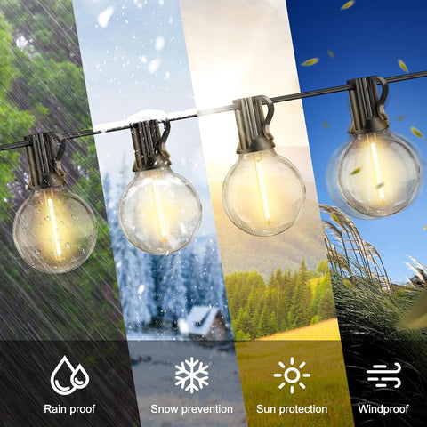 15M Outdoor LED Festoon String Lights with 25 Bulbs – Mains Powered, Warm White – Energy-Efficient, Durable & Waterproof Garden Patio Party Lights for Outdoor Use