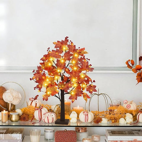 Maple Tree Autumn Lights with 74 LEDs, Autumn Tree 66 cm Autumn Decorations Autumn lights, Warm Light, Fall Decorations, USB & Battery Twig Tree with Lights, for Table Indoor Home Autumn Decorations
