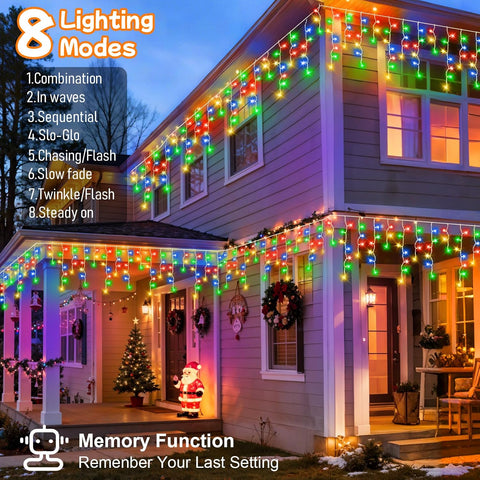 cshare Icicle Lights Outdoor 20M 480 LEDs Multicoloured Waterproof