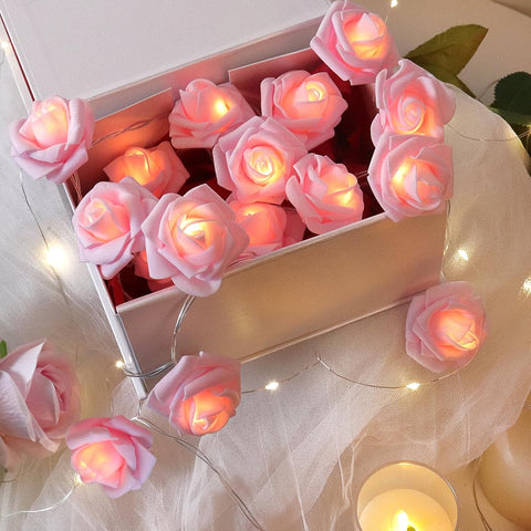 Pink Rose Fairy String Lights, 20 LED Battery Powered Flower Lights for Indoor & Outdoor Romantic Decor