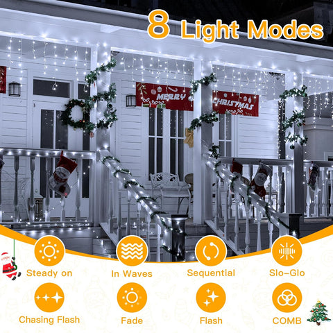 Ollny 10M 400LED Outdoor Icicle Christmas Lights – Cool White Waterproof Hanging Fairy Lights with Remote, 8 Modes & Timer - Give Your Home a Magical Christmas Glow