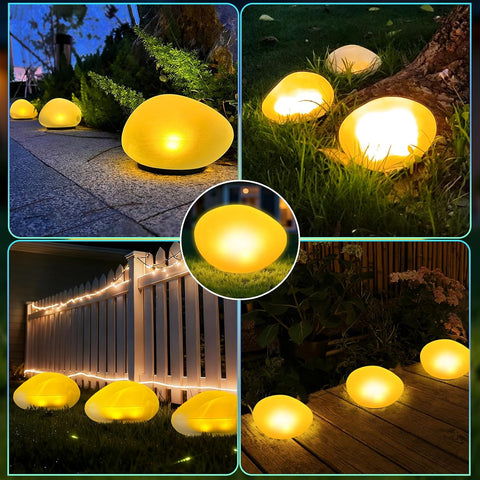 1PCS WarmWhite Light Solar Glass Stone Light, Solar Pathway Pond Light with 4 LEDs, IP44 Waterproof Auto On/Off Garden Ornaments for Lawn Ground Outdoor Decor
