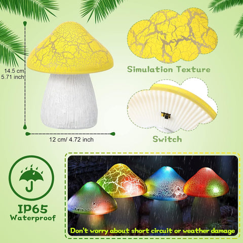 Macarrie 2 Pcs Mushroom Solar Lights Outdoor Garden Pathway, Red, Yellow