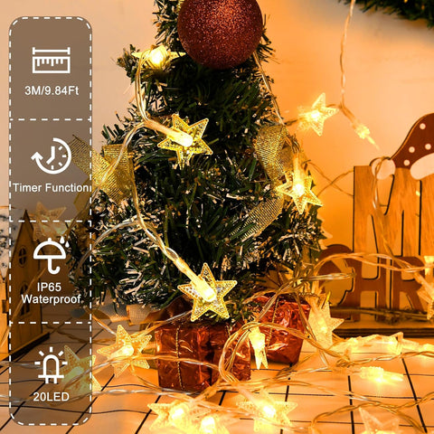 BOLWEO Star Fairy Lights 3M 20 LED String Lights Warm White Battery Operated