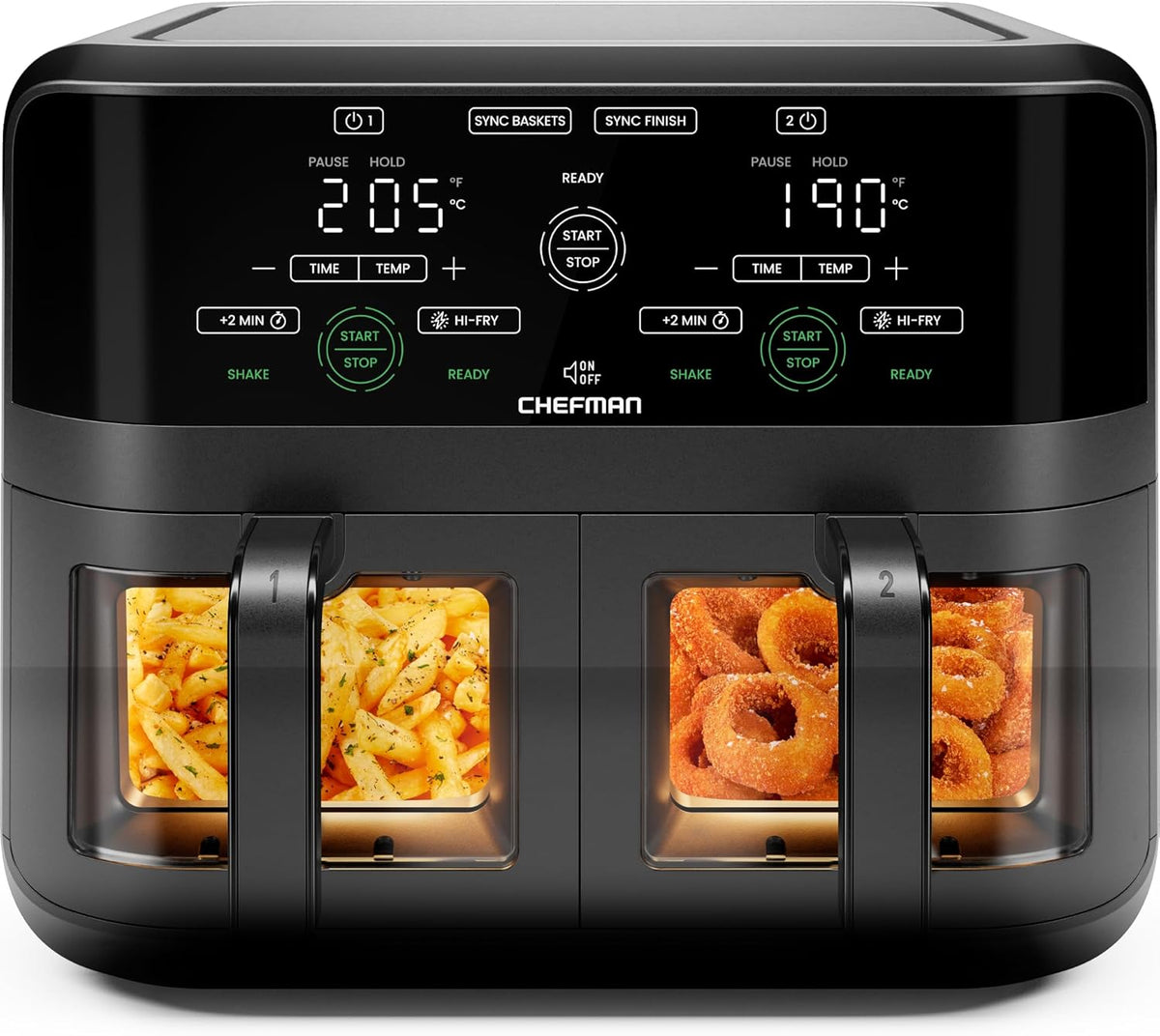 5.6L Dual Air Fryer Oven – Double Drawer, Sync Finish, Hi-Fry, Auto Shutoff, Easy View Windows & Dishwasher Safe Baskets