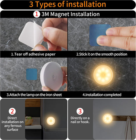 daphomeu 6 Pcs Motion Sensor Lights Indoor USB Rechargeable – LED Night Lights for Bedrooms, Kitchens, Cabinets & Stairs - Let the Light Find You When You Need It