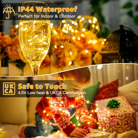 5m 50 LED Warm White Fairy Lights Battery Operated Waterproof String