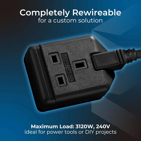 Masterplug One Socket Single Extension Lead, 5 Metre Cable, Unswitched, Heavy Duty, Rewireable, 1-Way Plug Extension Cable, Work Power, Permaplug, Black, 13A, 1G, 5m, EXS1315B