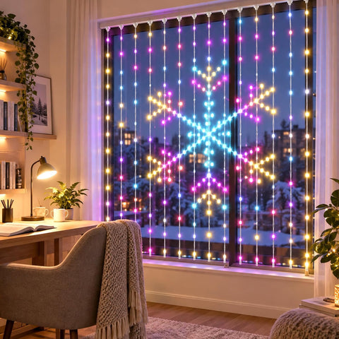 Smart Animated Christmas Tree Lights 1x1m – RGB LED Curtain Lights with App, Remote, Timer & Music Sync, IP65 Waterproof for Christmas Trees, Windows & Outdoor Displays - Turn Your Christmas Lights Into the Life of the Party