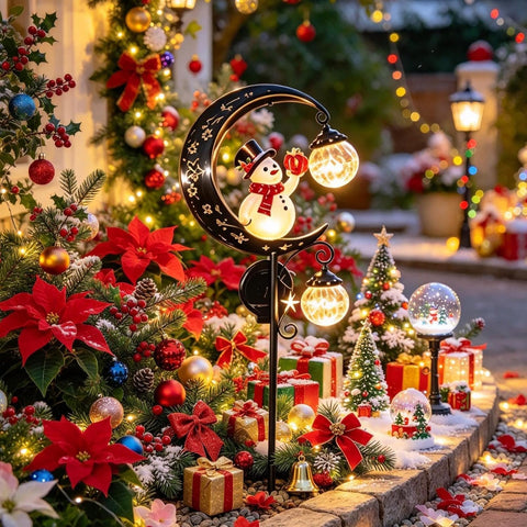 Snowman Stake Light, Solar Moon Design Garden Ground Lamp for Winter Decor