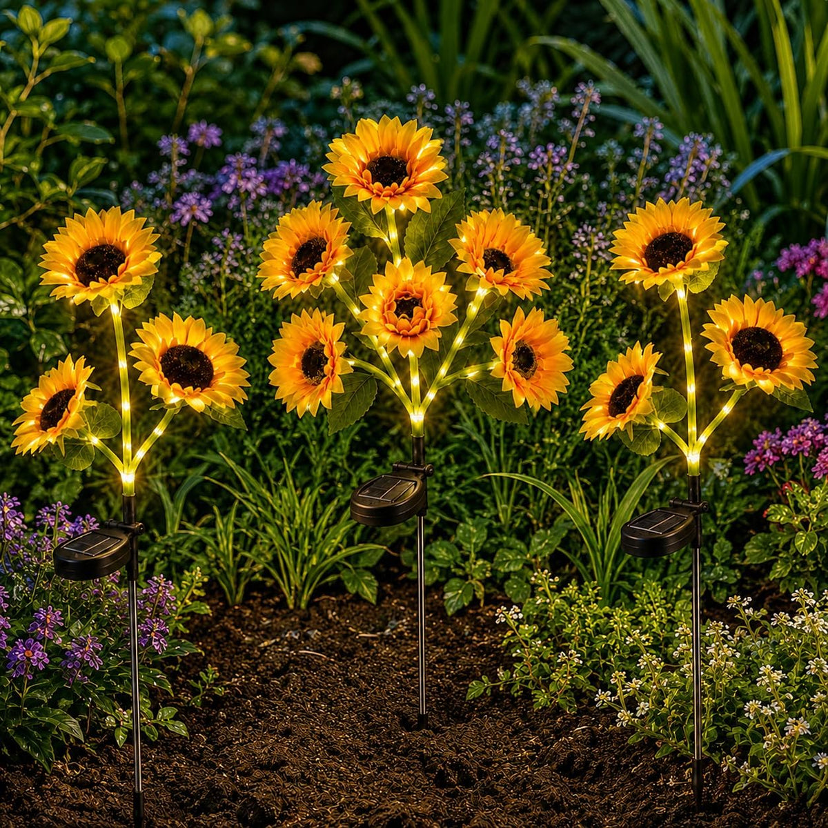 Sunflower Solar Lights Outdoor Solar Garden Stake Lights Realistic Sunflowers Yard Lawn Pathway Décor (3 Pack)