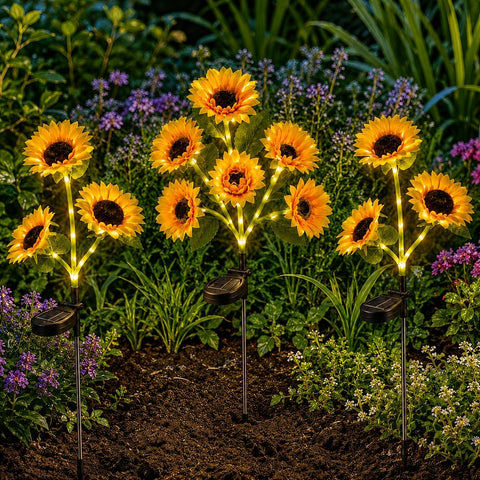 Sunflower Solar Lights Outdoor Solar Garden Stake Lights Realistic Sunflowers Yard Lawn Pathway Décor (3 Pack)