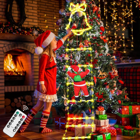 Santa Claus LED Ladder Lights Warm White, 8 Modes Christmas Decoration