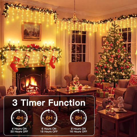 Guhope Outdoor Christmas Icicle Lights 8M 204 LED Warm White Fairy Lights with Remote, Timer & 8 Modes – Create a Cosy Christmas Roofline That Glows All Evening