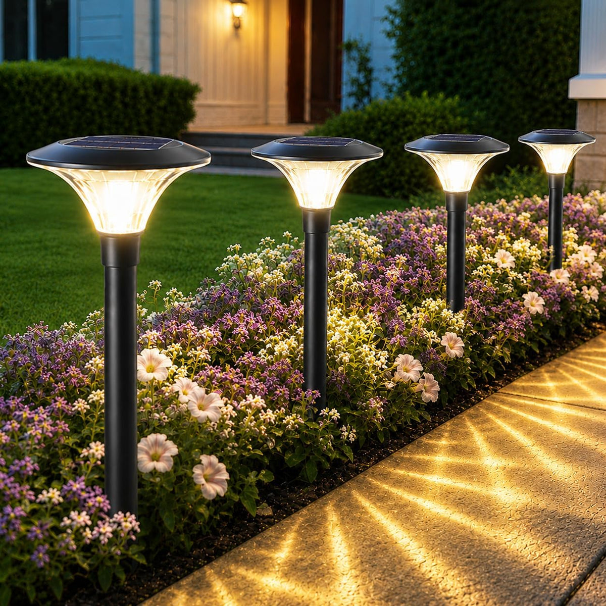Solar Pathway Lights, 4 Pack Warm White Garden Lights, Water Ripple