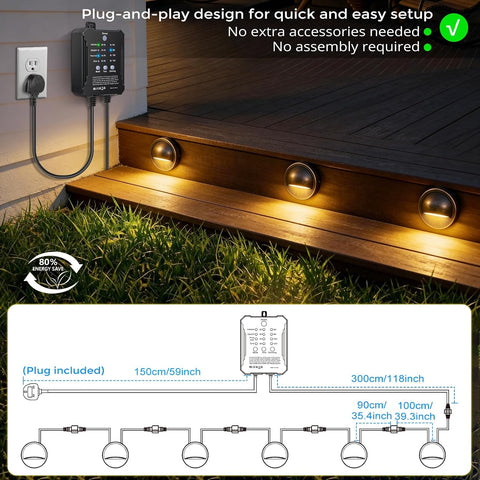 LightingWill Garden Lights Mains Powered with Timer and Photocell Sensor, 6 Pack LED Fence Lights, 3000K Warm White, IP67 Low Voltage Garden Lights for Fence, Yard, Patio, Pathway