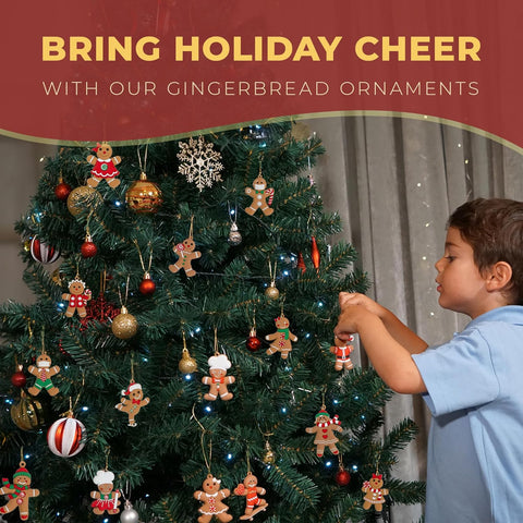 Gingerbread Ornaments Pack of 15 – Assorted Gingerbread Man Decorations with Strings