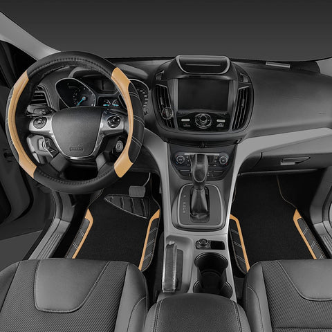 Car PASS Microfiber Steering Wheel Cover and Waterproof Car Mats Combo
