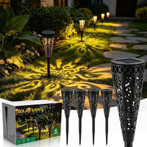 Solar Pathway Lights, 4 Piece LED with Hollow Out Waterproof Design, Landsc