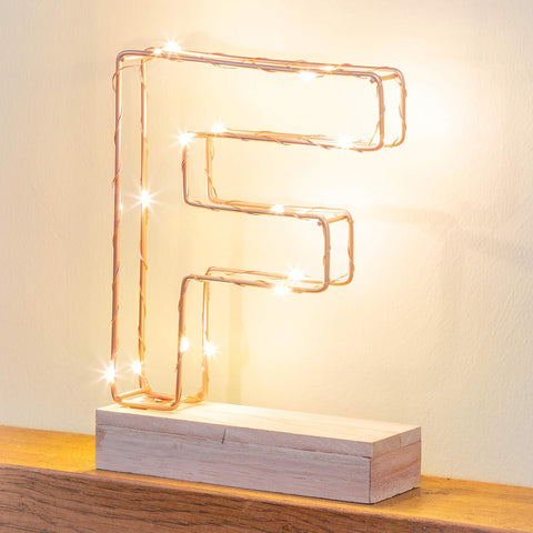 LED Wire Frame Letter E – Rose Gold Copper – Battery Powered