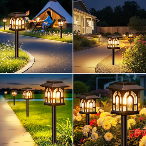 BUCASA 4 Pack Solar Lights Outdoor Garden, Up to 10 Hours Solar Garden Lights Waterproof Pathway Lighting for Yard, Patio, Landscape, Walkway, Path (3000K Warm White)