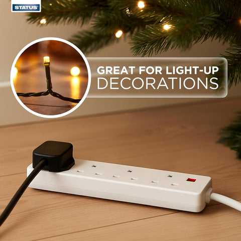 STATUS 4 Way Socket Extension Lead 4m – White 13A Extension Socket with Neon Power Indicator for Home & Office – More Reach, Less Plug-Swapping