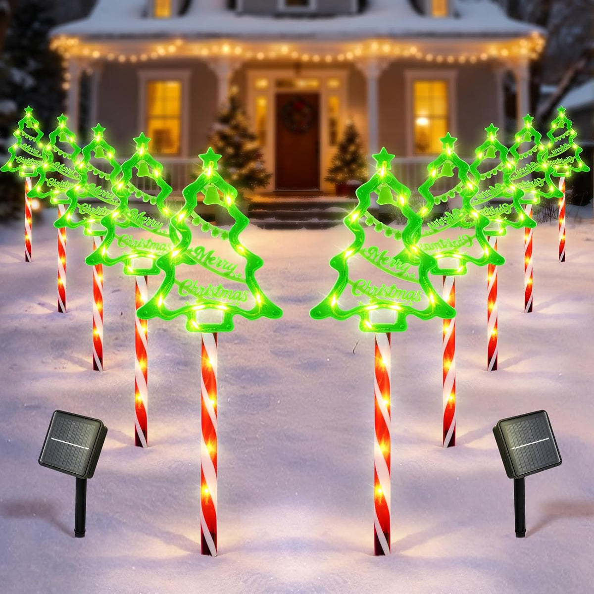 10 Pack Solar Christmas Tree Stake Lights Outdoor Christmas Decorations