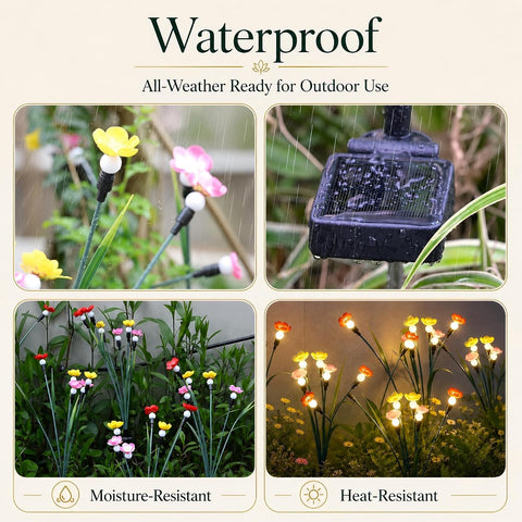 Solar Garden Lights 4 Pack, Swaying Flower Firefly Stake Lights