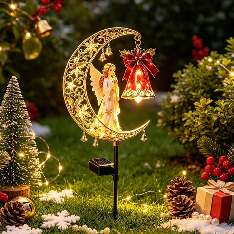 Christmas Solar Lights Outdoor - Resin Crescent Garden Stake, Waterproof