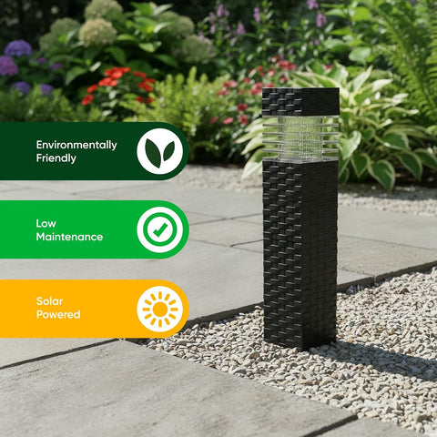 Solar Rattan Stake Lights, Pack of 4 Solar Garden Lights Outdoor Waterproof, White LED Solar Powered Pathway Lights for Garden & Borders