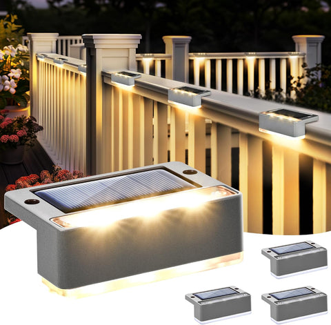 Solpex 4 Pack Solar Fence Lights,Waterproof Stair Light,Solar Garden Lights Outdoor,LED Lighting for Outdoor, Stairs, Steps, Fence, Garden, Yard, Patio, Gutter, Pathway (Warm White,Grey)