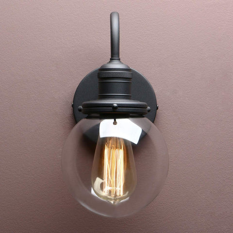 Yosoan Lighting Modern Vintage Industrial Globe Sconce Wall Light Fitting with 5.9” Clear Glass Lampshade, for Office Home Kitchen Living Room Bedroom Loft Bar