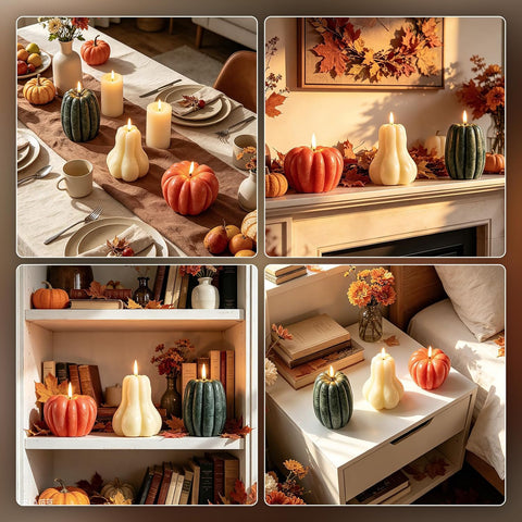 3 Pcs Fall Pumpkin Flameless Candle, LED Battery Operated Pumpkin Candle Light with Remote, Real Wax 3D Flickering Candles, Autumn Thanksgiving Halloween Farmhouse Home Decoration Gift