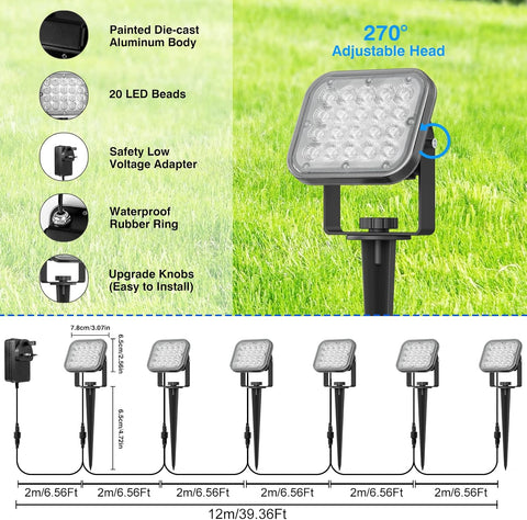 T-SUN 6-in-1 Garden Spot Lights Mains Powered, Remote & App Control, RGB