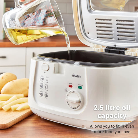 SD6080N Deep Fat Fryer 2.5L – 1800W, Adjustable Temperature Control, Viewing Window, Easy Clean, White