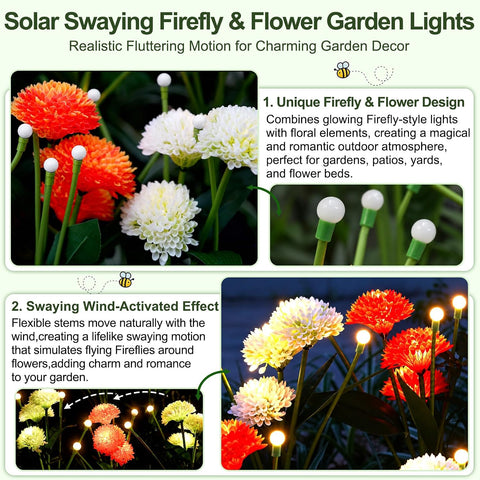 Solar Swaying Firefly & Flower Garden Lights Outdoor (4 Pack)