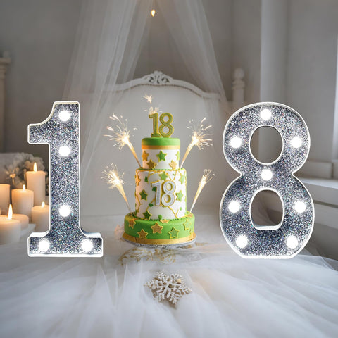 Number 1 Style LED Marquee Lamp, Silver Glitter Light Up Letter Sign, Battery Powered Tabletop Decorative Marquee Light with On/Off Switch for Wedding, Birthday, Party and Home Decor