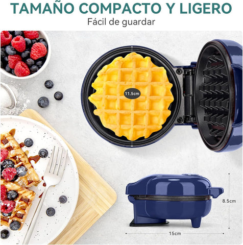 Snailar Mini Waffle Maker – 550W Nonstick Compact Waffle Iron, Ready Indicator Light, Cool Touch Handle, Easy Clean, Blue