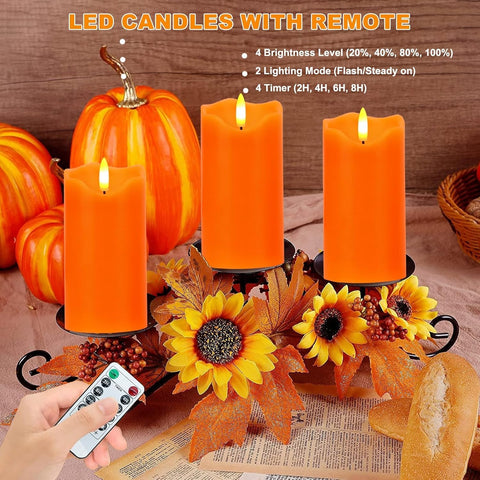 Flameless Pillar Candle Light Set of 2, 6x3 Inch Flickering Real Wax LED Candles with Remote and Timer, Battery Operated, Orange