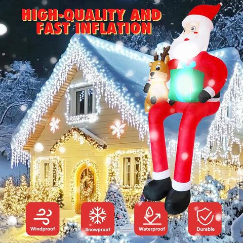 9.5FT Inflatable Climbing Santa with Gift Box & Reindeer Baby – Outdoor