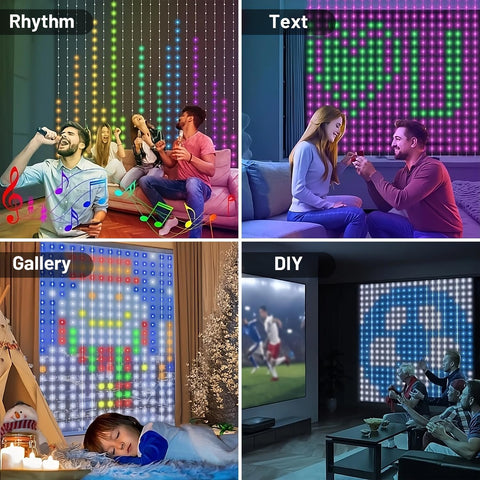 Smart App Light Curtain 2x2m – 400 LED Christmas Window Curtain Lights with DIY Patterns, App & Remote Control, Music Sync & IP65 Waterproof Design - Turn Any Wall Into Your Own Little Light Show