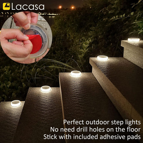 Lacasa Solar Decking Lights 4 Pack 30LM LED Step Lights, Auto ON/Off, IP68 Waterproof, Natural White, Outdoor Garden Driveway Pathway Lighting