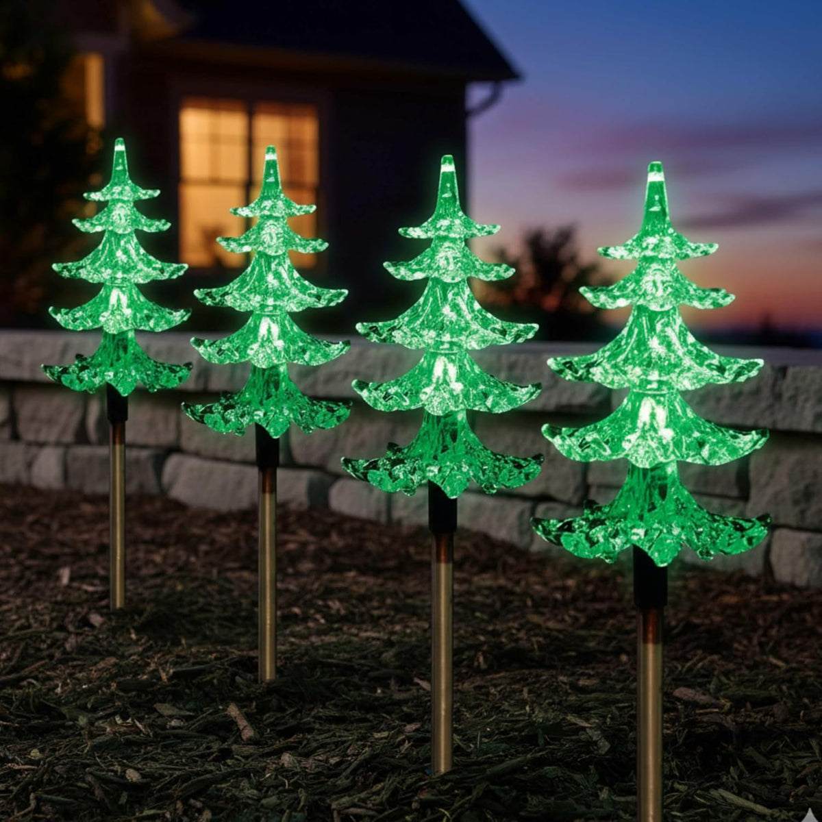 ADEPTNA 4 Piece LED Christmas Pathway Tree Lights with Timer Function Battery Powered Xmas Outdoor Patio Pathway Drive Way Christmas Decorations Outdoor
